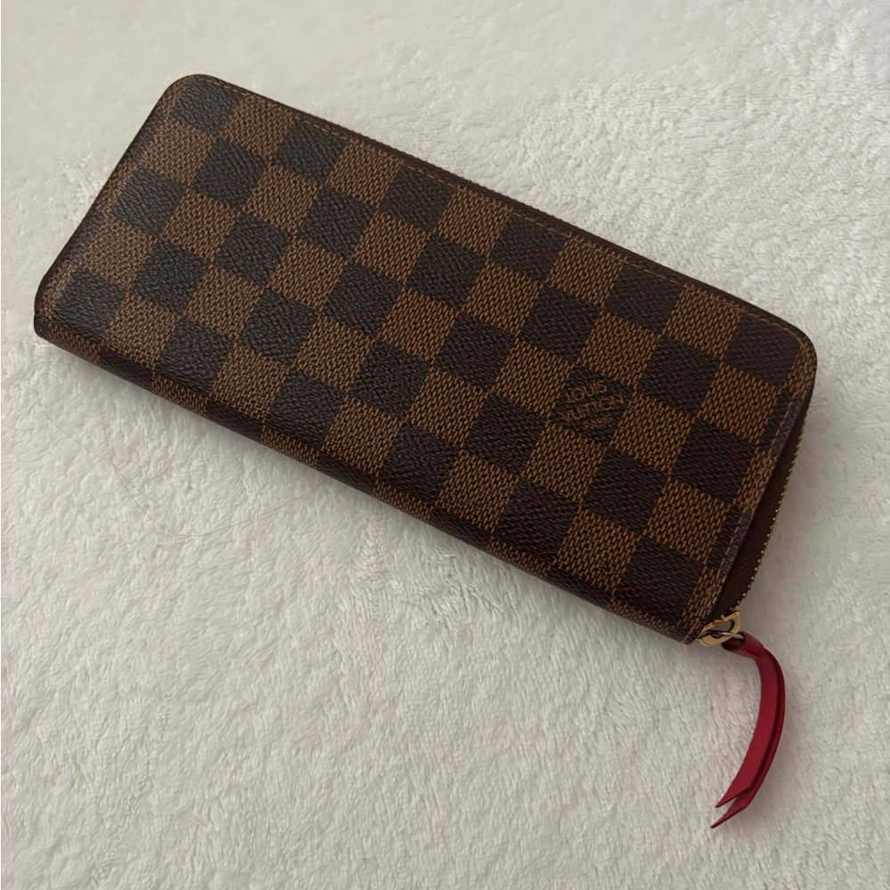 Louis Vuitton Damier Ebene Wallet with Red Accent